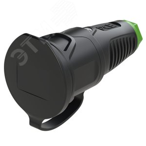 Розетка каб 16A/250V/2P+E/IP54 с черным крышкой и корпусом, маркер зеленый - AlpenBox