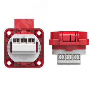 Розетка встраиваемая 16А/250V/2P+E/IP54 50x50 подключение сзади  красная 2