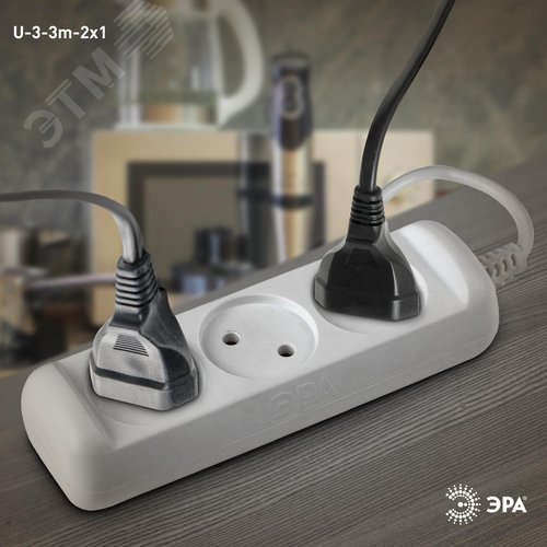Удлинитель без заземления, 2х1мм2, 10А, ПВС, 3 гнезда, 3м 20/600 U-3-3m-2x1 - фото 2