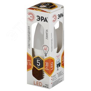 Лампа светодиодная LED B35-5W-827-E14 (диод, свеча, 5Вт, тепл, E14 (10/100/3500) ЭРА (Б0018871) 2