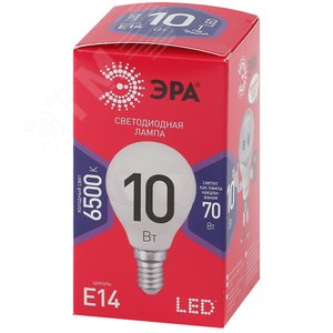 Лампа светодиодная LED 10 Вт 800Лм 6500К шар холодный E14 220-240В LED P45-10W-865-E14 Red Line 2