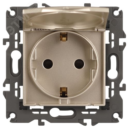 Розетка однофазная скрытого монтажа, в рамку с заземлением со шторками шампань с крышкой 16А 250В IP20 автоматические (безвинтовые) зажимы 14-2103-04 Эра Elegance 6