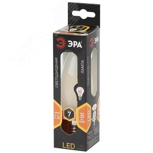 Лампа светодиодная филаментная F-LED B35-7W-827-E14 frost (филамент, свеча мат., 7Вт, тепл, E14 (10/100/2800) ЭРА 2