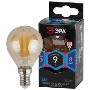 Лампа светодиодная F-LED P45-9W-840-E14 gold  (филамент, шар золот, 9Вт, нейтр, E14) (10/100/3600) ЭРА (Б0047028)