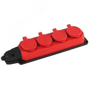Колодка K-4e-RED-IP44 каучуковая с заземлением 4 розетки 16A IP44 красная - ЭРА (Энергия света)