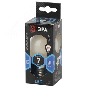 Лампа светодиодная филаментная F-LED P45-7W-840-E27 frost (филамент, шар мат., 7Вт, нейтр, E27 (10/100/3000) ЭРА (Б0027959) - фото 2