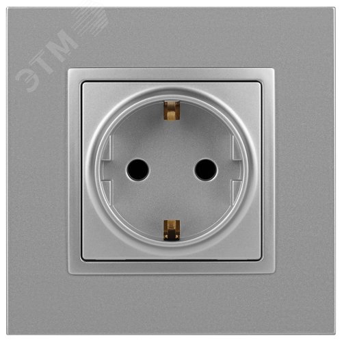 Розетка однофазная скрытого монтажа, в рамку с заземлением без шторок алюминий 16А 250В IP20 автоматические (безвинтовые) зажимы 14-2101-03 Эра Elegance 2