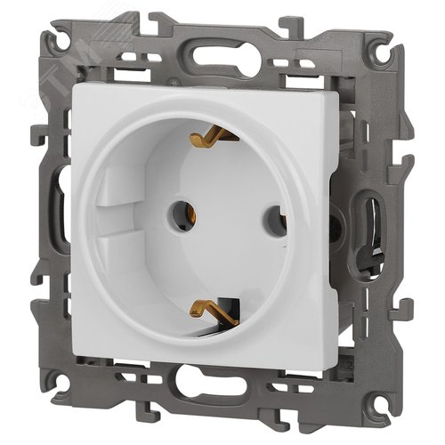 Розетка однофазная скрытого монтажа, в рамку с заземлением без шторок белый 16А 250В IP20 автоматические (безвинтовые) зажимы 14-2101-01 Эра Elegance 3