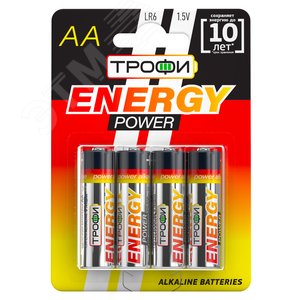 Батарейка Трофи LR6-4BL ENERGY POWER Alkaline (40/640/20480) - ЭРА (Энергия света)
