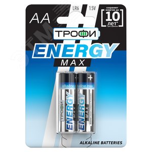 Батарейка Трофи LR6-2BL ENERGY MAX Alkaline (40/320/15360) - ЭРА (Энергия света)