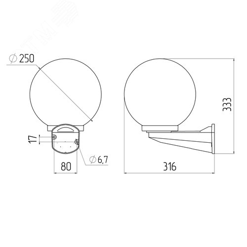 НБУ 01-60-251  , шар опал с настенным крепежом D=250 mm (1/30) ЭРА (Б0048075) 6