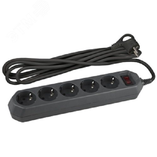 Фильтр сетевой USF-5es-5m-B базовая защита, с/з, с выкл, 5гн, 5м, ПВС, 10А, черный 20/500