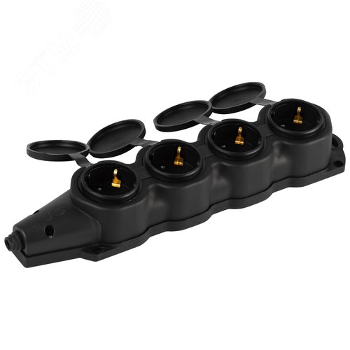 Колодка каучуковая с заземлением 4 розетки 16A IP44 черная KX-4e-B-IP44 - фото 2