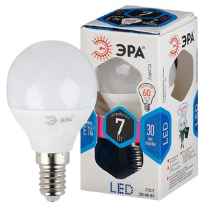 Лампа светодиодная LED P45-7W-840-E14 (диод, шар, 7Вт, нейтр, E14, (10/100/3600) ЭРА (Б0020551) - ЭРА (Энергия света)