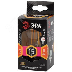 Лампа светодиодная декоративная LED 15 Вт 1950Лм 2700К груша, филамент теплый E27 230В F-LED A60-15W-827-E27 2