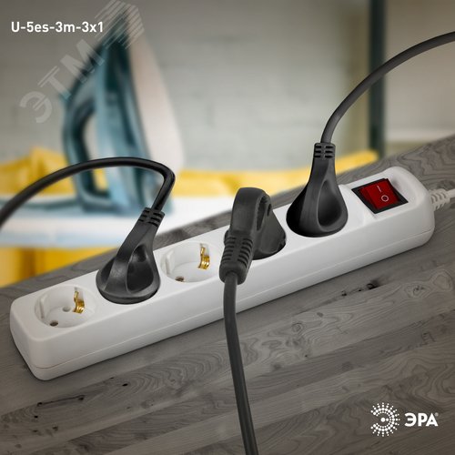 Удлинитель с заземлением, 3x1мм2, 16A, ПВС, с выключателем, 5 гнезд, 3м 10/480 U-5es-3m-3x1 - фото 3