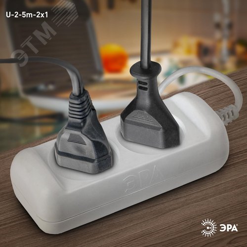 Удлинитель без заземления, 2х1мм2, 10А, ПВС, 2 гнезда, 5м 10/840 U-2-5m-2x1 - фото 2