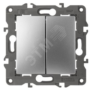 Выключатель двухклавишный, в рамку (скрытого монтажа) алюминий 10А 250В автоматические (безвинтовые) зажимы ЭРА Elegance 14-1104-03