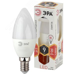 Лампа светодиодная LED B35-9W-827-E14 (диод, свеча, 9Вт, тепл, E14 (10/100/3500) ЭРА (Б0027969) - ЭРА (Энергия света)