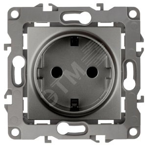 Розетка однофазная скрытого монтажа, в рамку с заземлением со шторками графит 16А 250В IP20 автоматические (безвинтовые) зажимы 12-2102-12 Эра 12