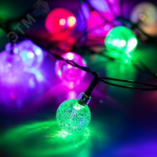 Гирлянда LED Нить Шарики кракле d25мм, 2 м, RGB, 220V ENIN - 25BG ЭРА (Б0055997) - фото 3