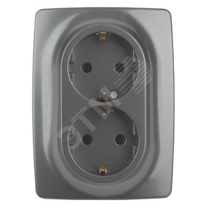 Розетка однофазная двойная скрытого монтажа, в рамку с заземлением со шторками графит 16А 250В IP20 автоматические (безвинтовые) зажимы 12-2108-12 Эра 12