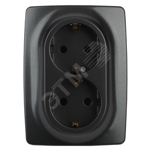 Розетка однофазная двойная скрытого монтажа, в рамку с заземлением без шторок антрацит 16А 250В IP20 автоматические (безвинтовые) зажимы 12-2106-05 Эра 12