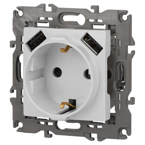 Розетка 2P+E 16A-250В, штор. с 2xUSB 5В-3А, Эра Elegance, белый 14-4109-01 - фото 3
