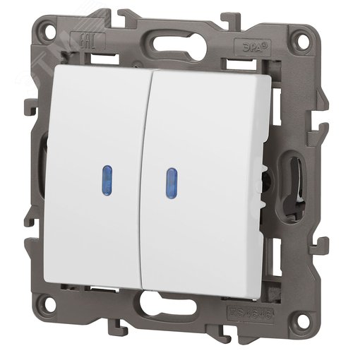 Выключатель двухклавишный, в рамку (скрытого монтажа) с подсветкой белый 10А 250В автоматические (безвинтовые) зажимы ЭРА Elegance 14-1105-01 3