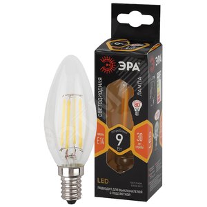 Лампа светодиодная декоративная LED 9 Вт 1170Лм 2700К свеча, филамент теплый E14 230В F-LED B35-9w-827-E14