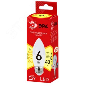 Лампа светодиодная LED 6 Вт 480Лм 2700К свеча теплый E27 220-240В ECO LED B35-6W-827-E27 Red Line 2