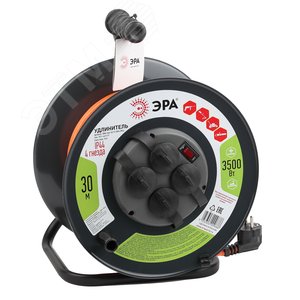 Удлинитель силовой RMx-4es-3x1.5-30m-IP44 на металлической катушке c/з 4 гнезда 30м ПВС 3х1.5 RMx-4es-3x1.5-30m-IP44 - ЭРА (Энергия света)