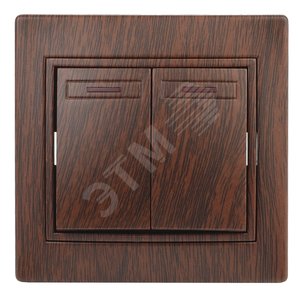 1-105-10 Выключатель двойной с подсветкой, 10А-250В, IP20, СУ, Plano, венге (10/200/2400) | Б0030048 | Intro - ЭРА (Энергия света)