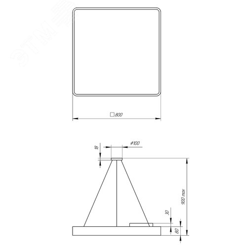 Светильник светодиодный Geometria Quadro SPO-164-B-40K-110 110Вт 4000К 17300Лм IP40 800*800*80 черный подвесной ЭРА (Б0050589) - фото 2