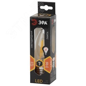 Лампа светодиодная филаментная F-LED B35-7W-827-E27 (филамент, свеча, 7Вт, тепл, E27 (10/100/2800) ЭРА (Б0027950) 2