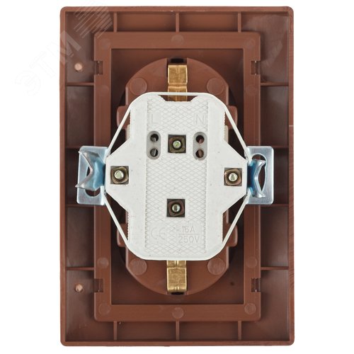1-205-10 Розетка 2X2P+E Schuko, 16А-250В, IP20, СУ, Plano, венге (10/100/1200) | Б0030072 | Intro - фото 2