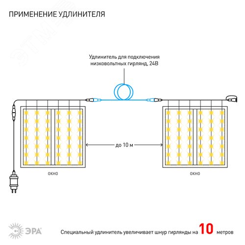 ENOZ-2B ЭРА Гирлянда LED Дождь/Занавес 1 м*2 м теплый свет, 24V, IP44 (60/720) необходим            трансформатор Б0041911 приобретается отдельно (Б0041908) - фото 5