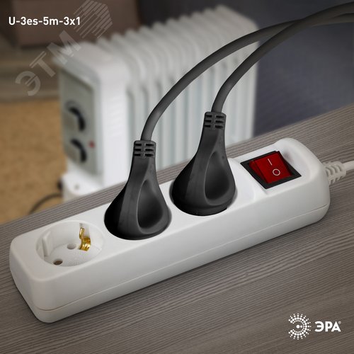 Удлинитель с заземлением, 3x1мм2, 16A, ПВС, с выключателем, 3 гнезда, 5м 10/480 U-3es-5m-3x1 - фото 3