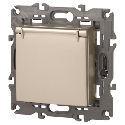 Розетка однофазная скрытого монтажа, в рамку с заземлением со шторками шампань с крышкой 16А 250В IP20 автоматические (безвинтовые) зажимы 14-2103-04 Эра Elegance 4