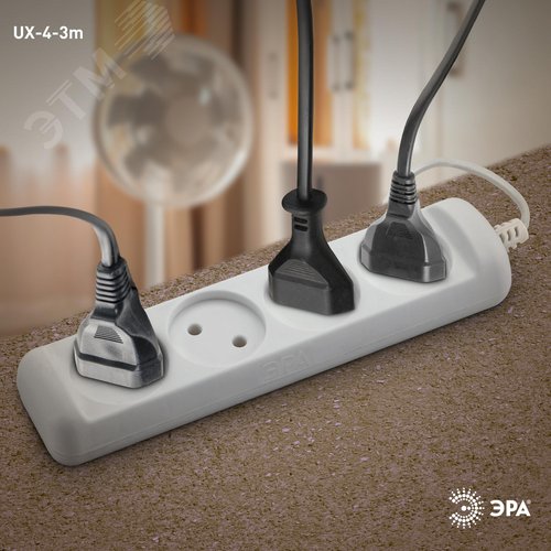 Удлинитель электрический без заземления 4 розетки 3м ШВВП 2x0,75мм2 6А UX-4-3m - фото 2