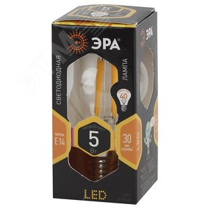 Лампа светодиодная филаментная F-LED P45-5W-827-E14 (филамент, шар, 5Вт, тепл, E14 (10/100/3000) ЭРА (Б0043437) - фото 2