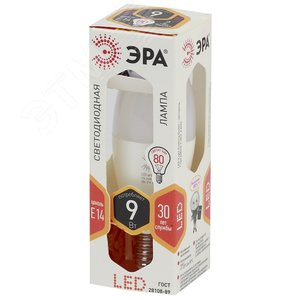 Лампа светодиодная LED B35-9W-827-E14 (диод, свеча, 9Вт, тепл, E14 (10/100/3500) ЭРА (Б0027969) - фото 2