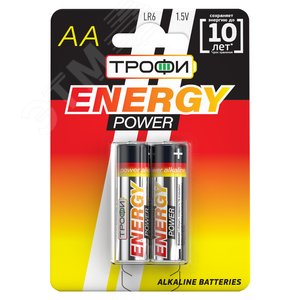 Батарейка Трофи LR6-2BL ENERGY POWER Alkaline (40/320/15360) - ЭРА (Энергия света)
