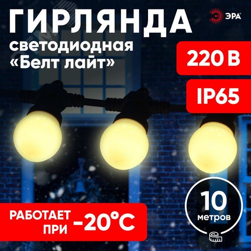 Гирлянда  Белт Лайт набор 10 м, ERABL-WS10 30 LED ламп (шаг 30 см), теплый свет, 220 В, каучук ЭРА (Б0047954) - фото 10