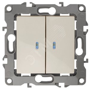 Выключатель двухклавишный скрытого монтажа с подсветкой слоновая кость 10А 250В автоматические (безвинтовые) ЭРА 12 12-1105-02