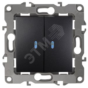 Выключатель двухклавишный скрытого монтажа с подсветкой антрацит 10А 250В автоматические (безвинтовые) ЭРА 12 12-1105-05