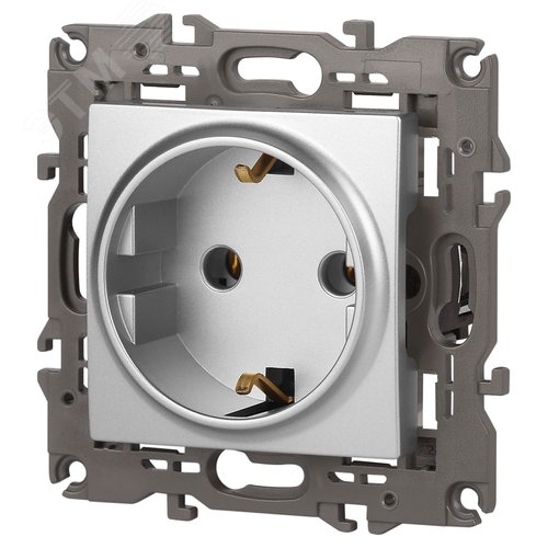 Розетка однофазная скрытого монтажа, в рамку с заземлением без шторок алюминий 16А 250В IP20 автоматические (безвинтовые) зажимы 14-2101-03 Эра Elegance 3