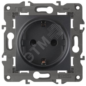 Розетка однофазная скрытого монтажа, в рамку с заземлением со шторками антрацит 16А 250В IP20 автоматические (безвинтовые) зажимы 14-2102-05 Эра Elegance