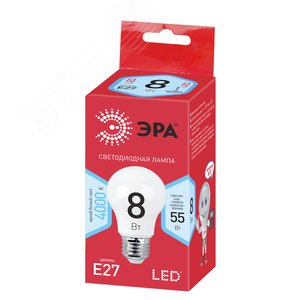 Лампа светодиодная LED 8Вт Е27 4000К СТАНДАРТ smd А55-8w-840-E27 ECO | Б0032096 | ЭРА - фото 2