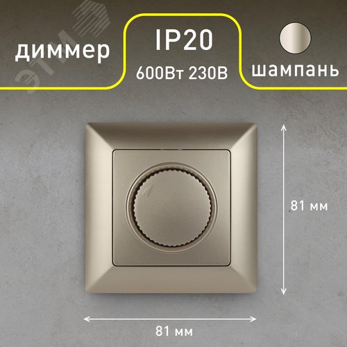 4-401-04 Светорегулятор поворотный, 600Вт 230В, СУ, Solo, шампань (10/100/2500) | Б0043399 | Intro - фото 3
